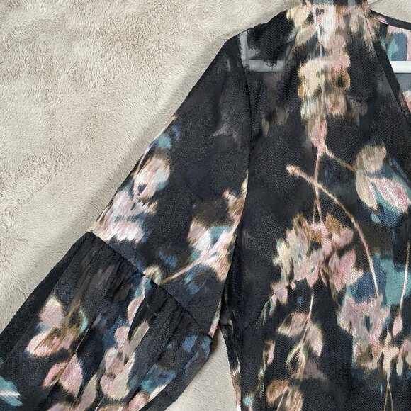 Jigsaw Floral Chiffon Long Sleeve Blouse Size 4 Semi Sheer Textured Flowy Artsy - Picture 6 of 12